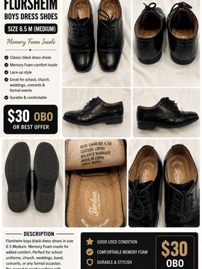 Florsheim Boys Black Lace-Up Dress Shoes